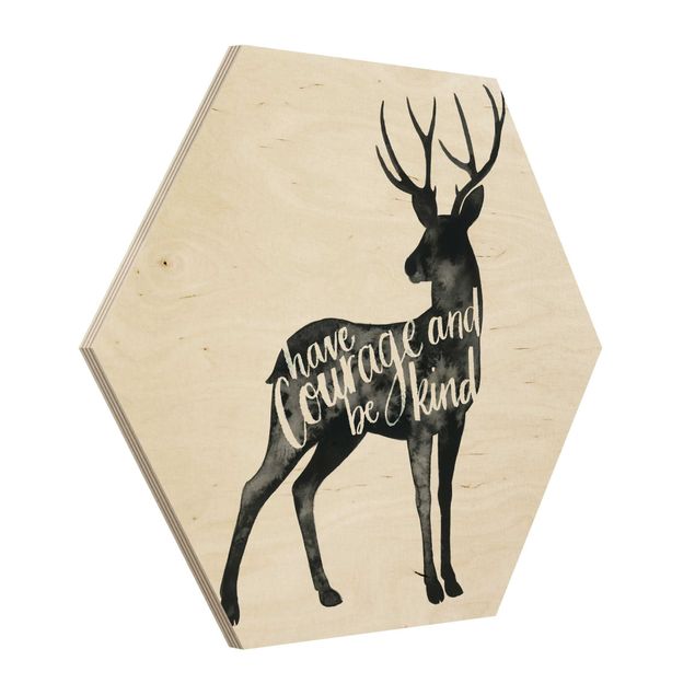 Wandbild Holz Tiere mit Weisheit - Hirsch