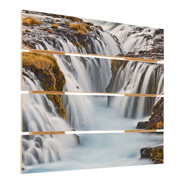 Wandbild Holz Brúarfoss Wasserfall in Island
