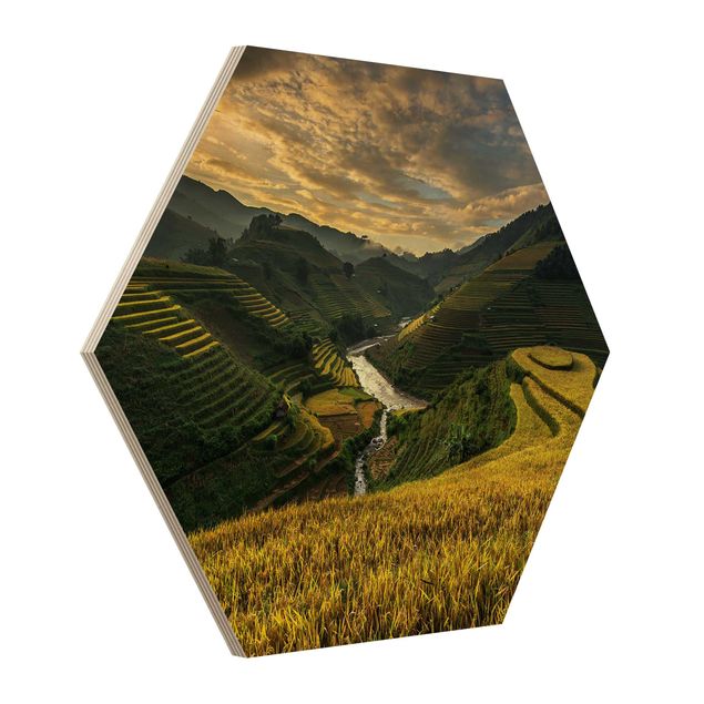 Holzbilder Reisplantagen in Vietnam