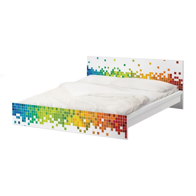 Möbelfolie für IKEA Malm Bett niedrig 180x200cm - Klebefolie Pixel-Regenbogen