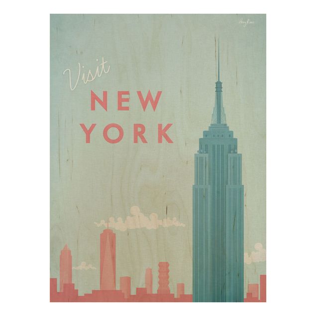 Wandbild Holz Vintage Reiseposter - New York