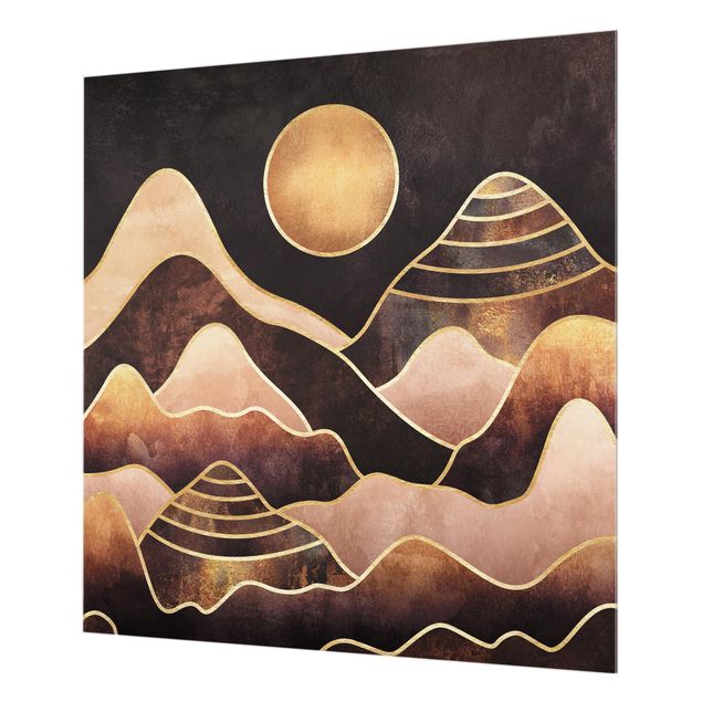 Glas Spritzschutz - Goldene Sonne abstrakte Berge - Quadrat - 1:1