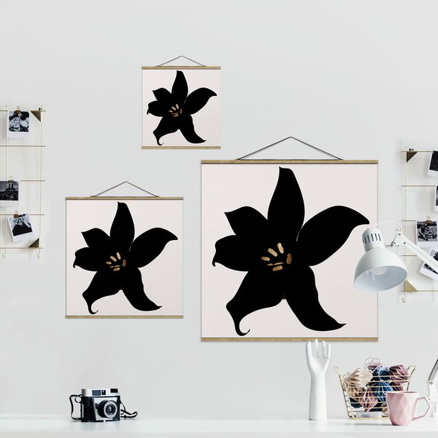 Wandbilder Kunstdrucke Grafische Pflanzenwelt - Orchidee Schwarz und Gold