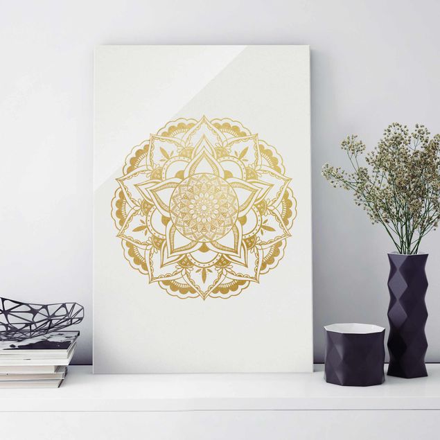 Wanddeko Küche Mandala Illustration Ornament weiß gold