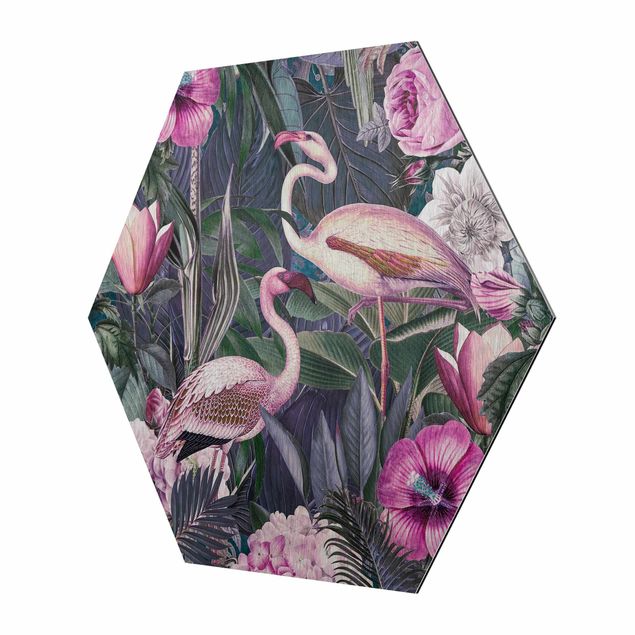 Bilder Andrea Haase Bunte Collage - Pinke Flamingos im Dschungel