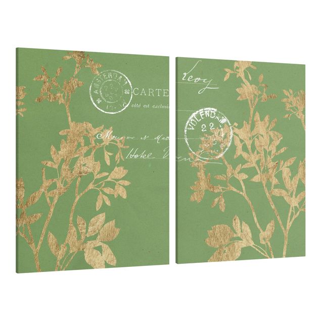 Wandbilder Blumen Goldene Blätter auf Lind Set I