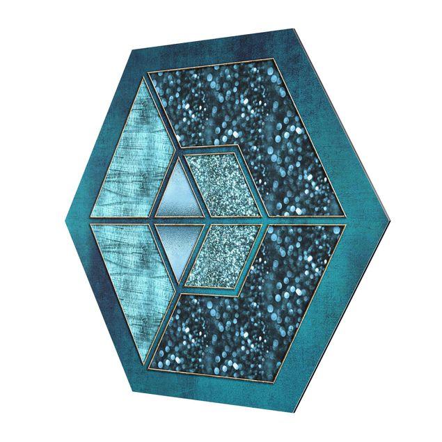 Bilder Andrea Haase Blaues Hexagon mit Goldkontur