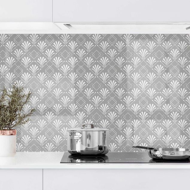 Küchen Deko Glitzeroptik mit Art Deco Muster auf Grau II