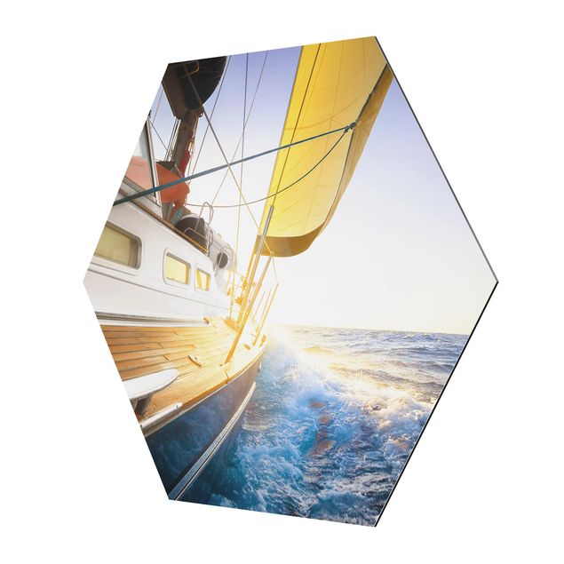 Wandbilder Modern Segelboot auf blauem Meer bei Sonnenschein