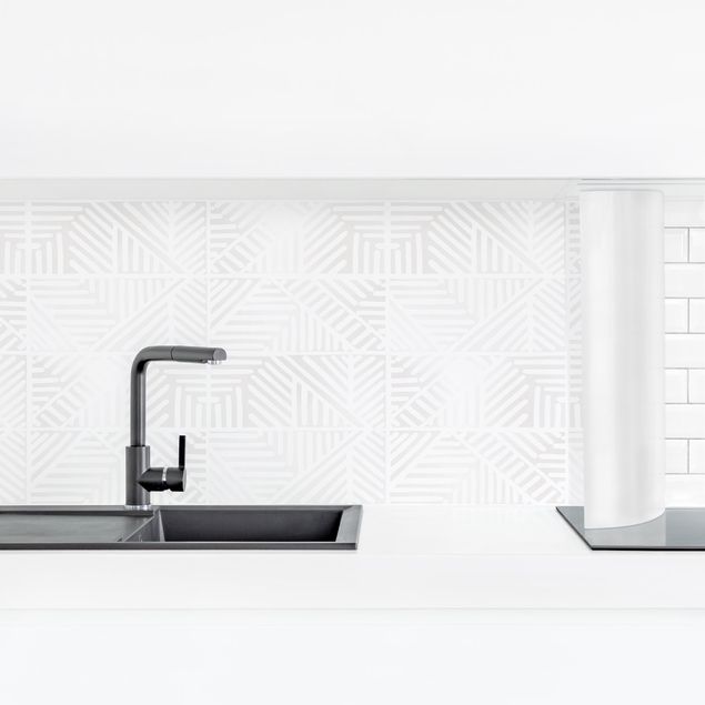 Glasrückwand Küche Linienmuster Stempel in Weiß