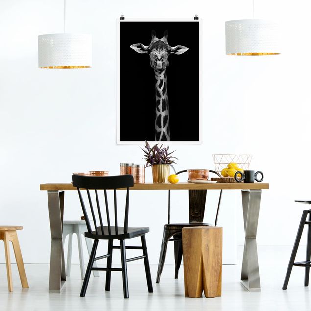 Poster schwarz-weiß Dunkles Giraffen Portrait