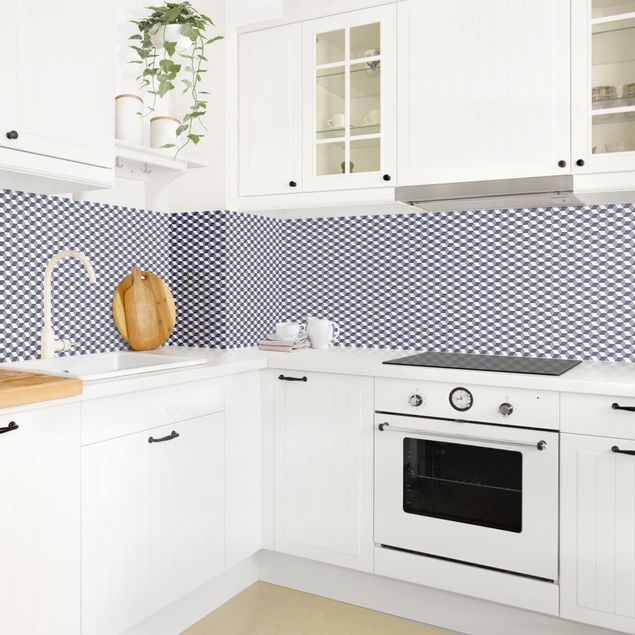 Glasrückwand Küche Geometrischer Fliesenmix Würfel Violett