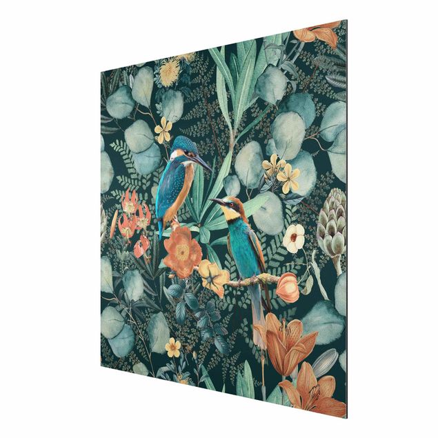 Wandbilder Blumen Blumenparadies Eisvogel und Kolibri