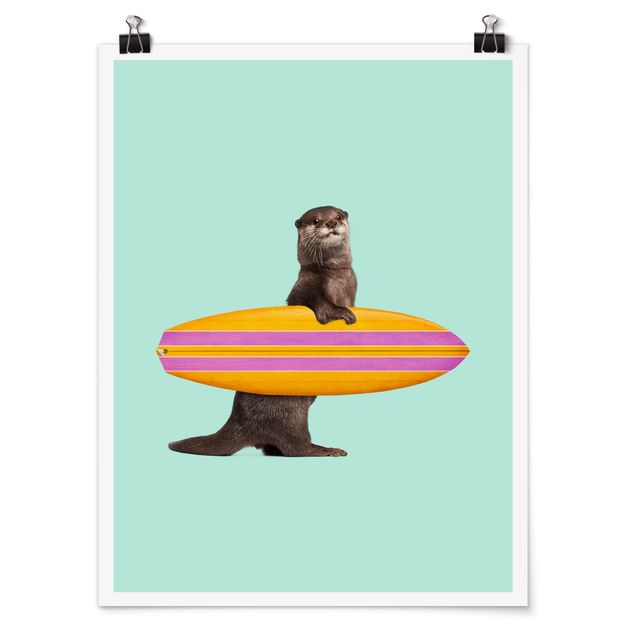 Tiere Poster Otter mit Surfbrett