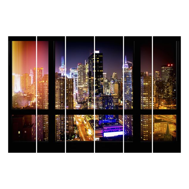 Schiebevorhänge Fensterblick Manhattan bei Nacht