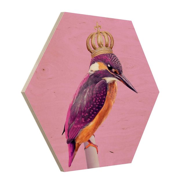 Wandbild Holz Rosa Eisvogel mit Krone
