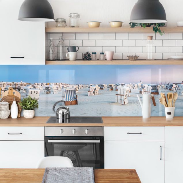Glasrückwand Küche Strandkörbe an der Nordsee