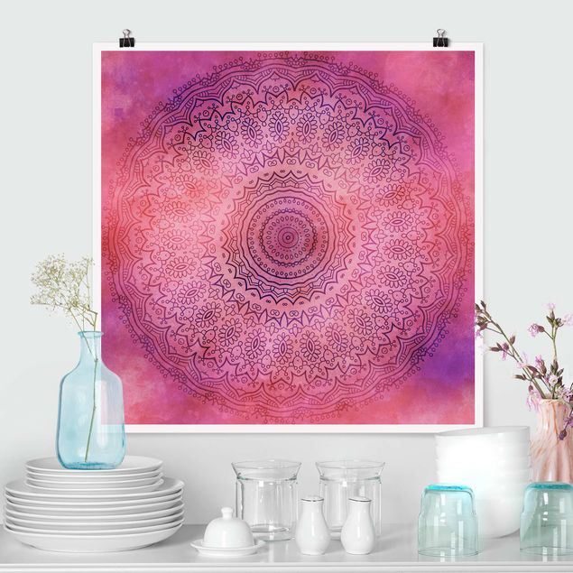 Wanddeko Küche Aquarell Mandala Pink Violett