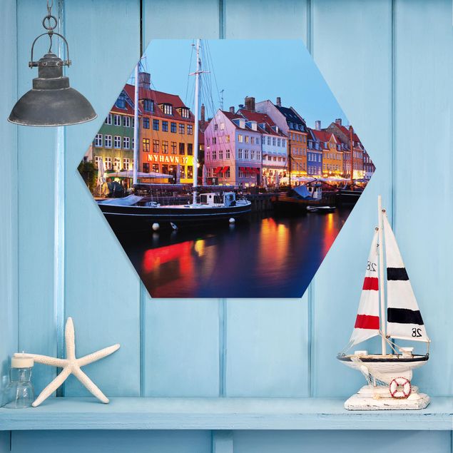 Wandbilder Architektur & Skyline Kopenhagener Hafen am Abend