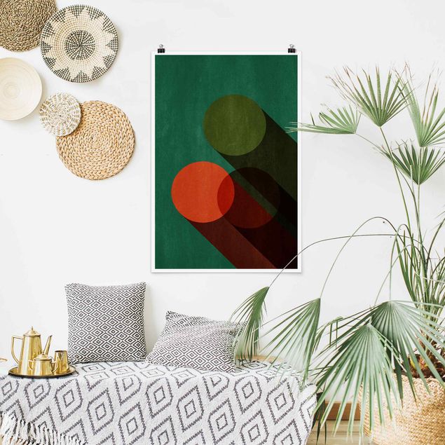 Poster abstrakt Abstrakte Formen - Kreise in Grün und Rot