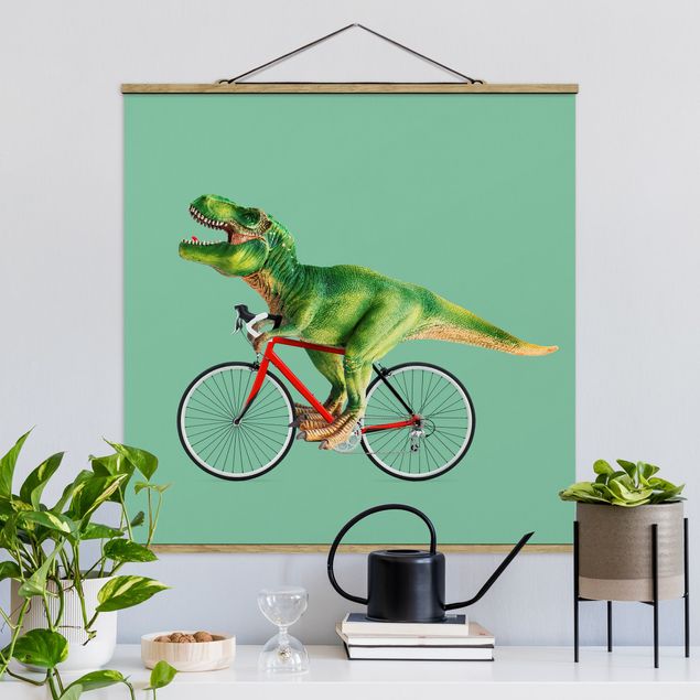 Wanddeko Küche Dinosaurier mit Fahrrad