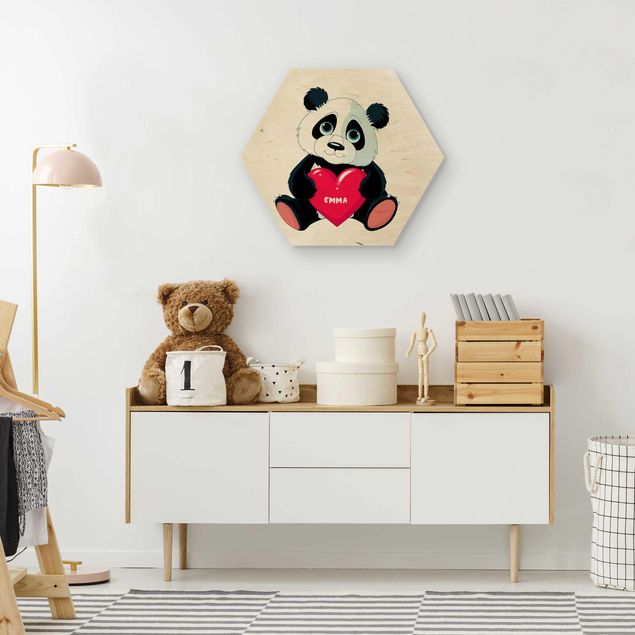 Holzbild mit Spruch Panda mit Herz