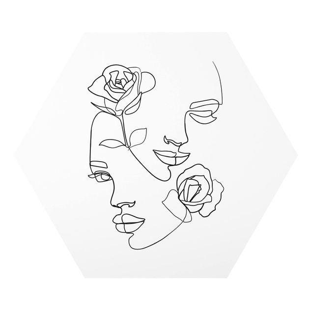 Wandbilder Kunstdrucke Line Art Gesichter Frauen Rosen Schwarz Weiß