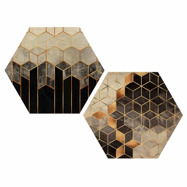 Bilder auf Holz Goldene Geometrie Aquarell Set