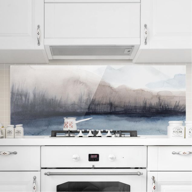 Wanddeko Küche Seeufer mit Bergen II