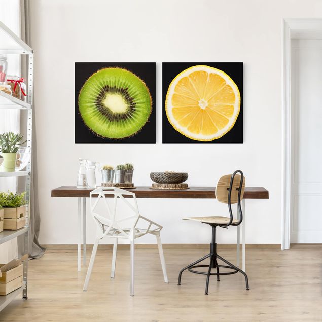 Wandbilder Floral Zitrone und Kiwi Nahaufnahme