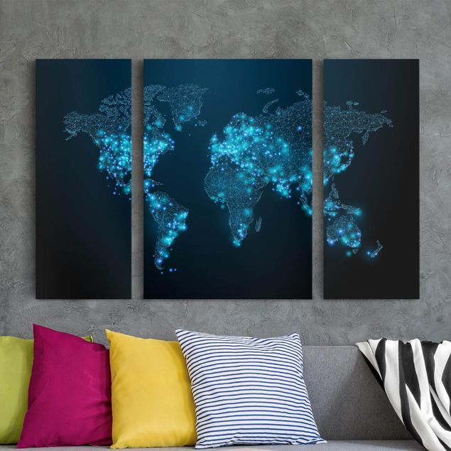 Skyline Leinwandbild Connected World Weltkarte