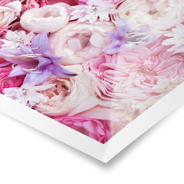 schöne Bilder Shabby Rosen mit Glockenblumen