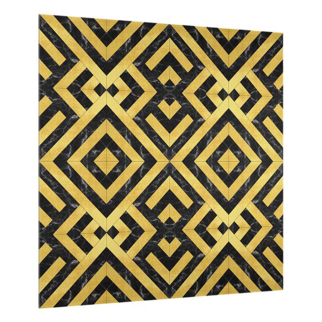 Spritzschutz Muster Geometrischer Fliesenmix Art Deco Gold Schwarzer Marmor