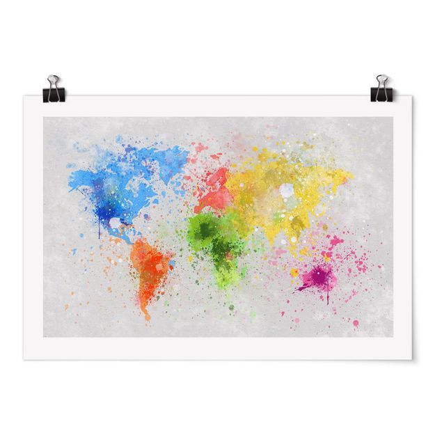Wandbilder Modern Bunte Farbspritzer Weltkarte