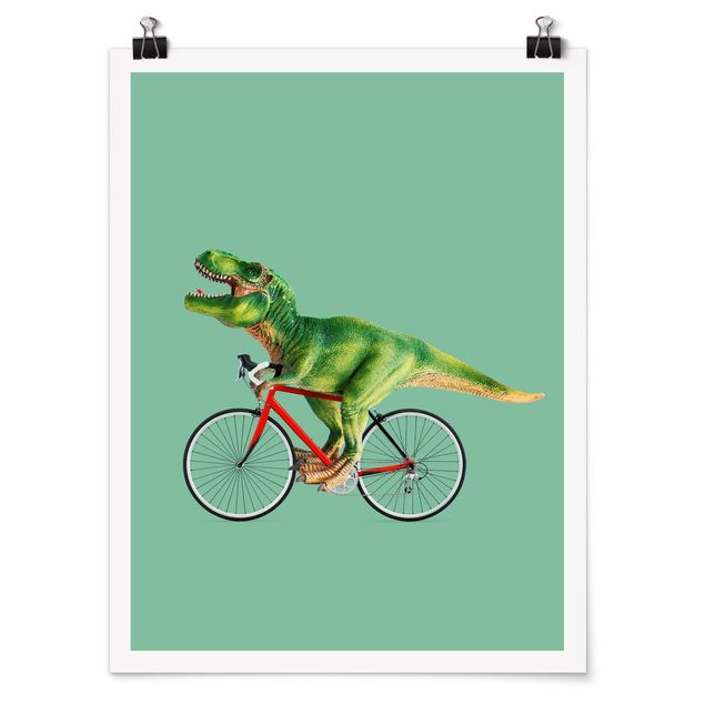 Tierposter Dinosaurier mit Fahrrad