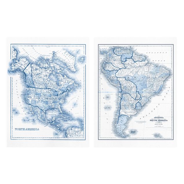 Wandbilder Blau Karten in Blautönen Nord- und Südamerika Set I