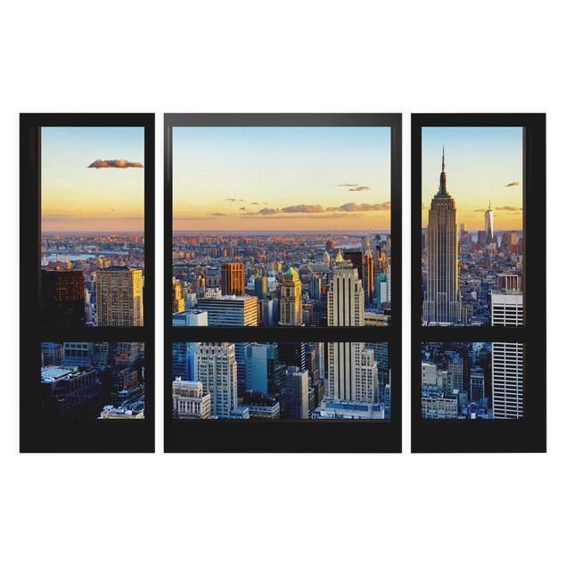 Skyline Leinwand Fensterausblick - Sonnenaufgang New York