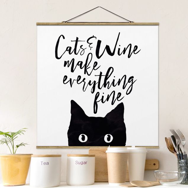 Küchen Deko Cats and Wine make everything fine