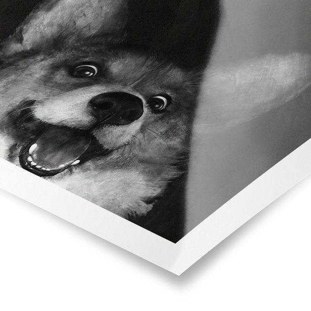 Wandbilder Schwarz Illustration Hund Corgi Malerei Schwarz Weiß