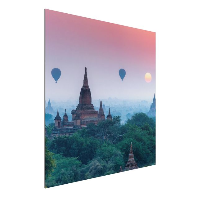 Wandbilder Asien Heißluftballons über Tempelanlage