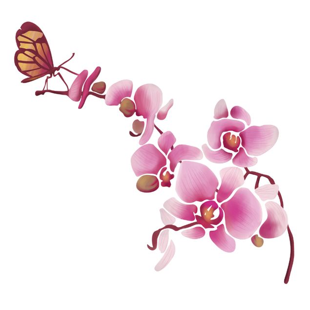 Wandsticker Blumen Orchidee mit Schmetterling