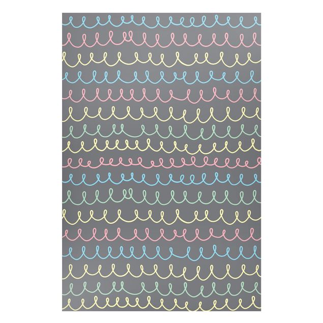 Wandbilder Muster Gezeichnete Pastellfarbene Kringellinien auf Grau