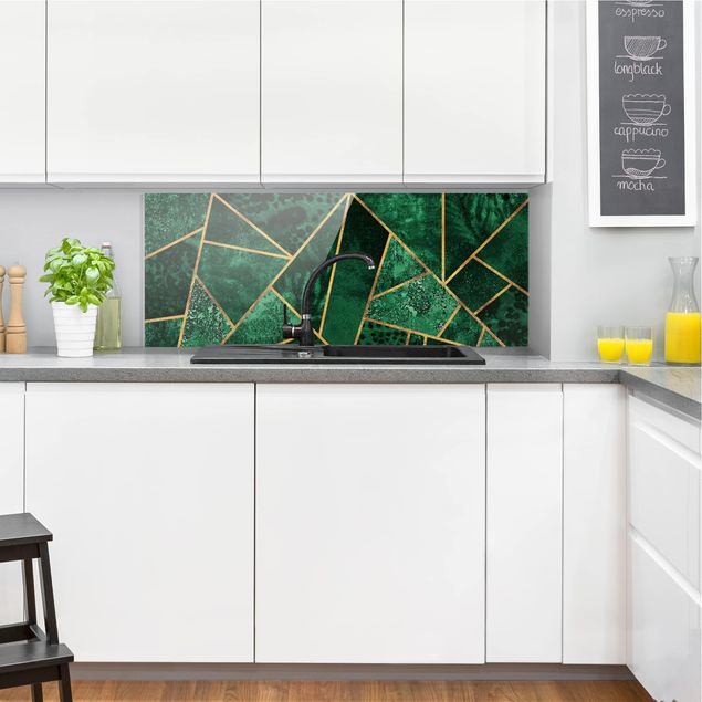 Glasrückwand Küche Muster Dunkler Smaragd mit Gold