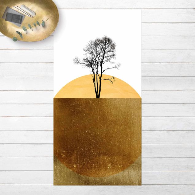outdoor-teppich wetterfest Goldene Sonne mit Baum