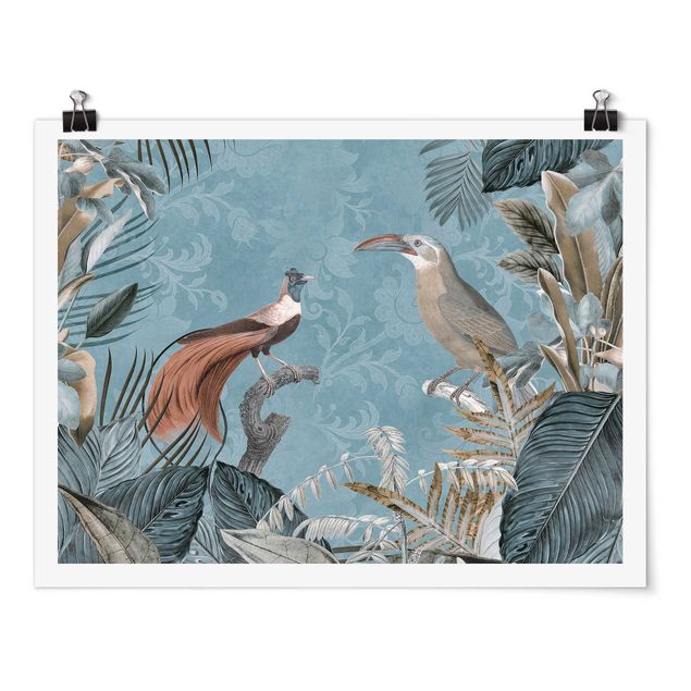 Poster Kunstdruck Vintage Collage - Paradiesvögel