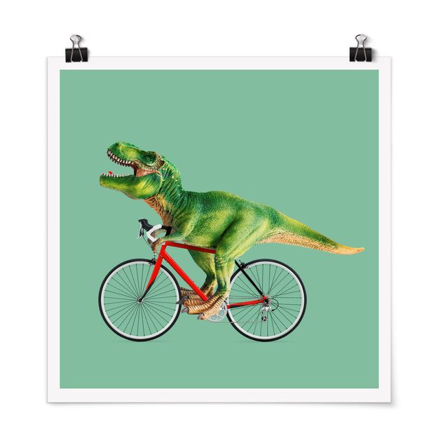 Kunstdrucke Poster Dinosaurier mit Fahrrad