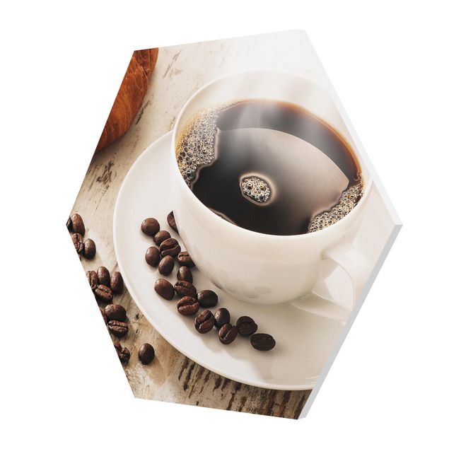 Bilder Hexagon Dampfende Kaffeetasse mit Kaffeebohnen