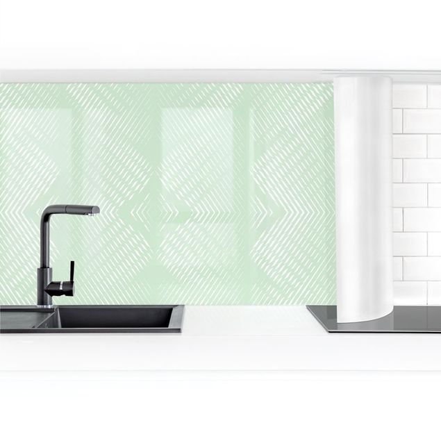 Küchenrückwand Folie selbstklebend Rautenmuster mit Streifen in Mintgrün II