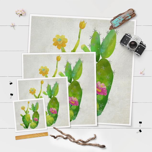 Wandbilder Kaktusfamilie rosa gelb