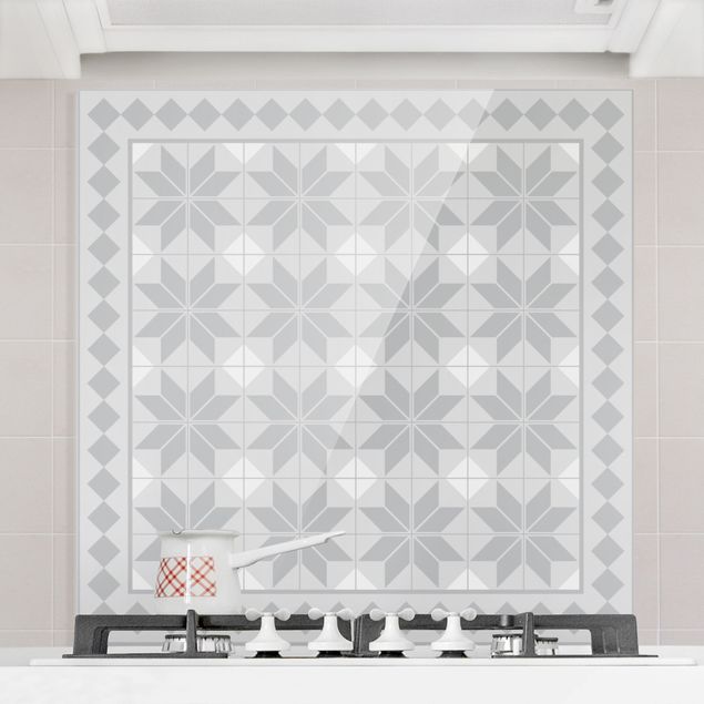 Küche Dekoration Geometrische Fliesen Sternblume Grau mit Bordüre